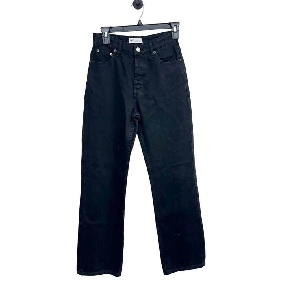 Zara Women Wide Leg High Waisted Black Jeans Size 2